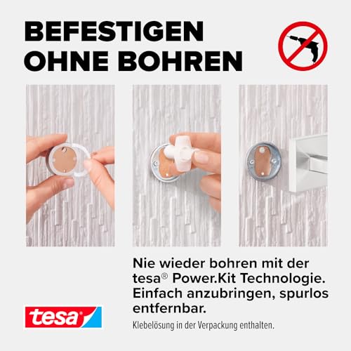 tesa EXXCLUSIV Seifenspender-Set, Milchglas und verchromtes Metall - Flüssigseifenspender zur Wandbefestigung ohne Bohren, inkl. Klebelösung - 73mm x 192mm x 115mm 4