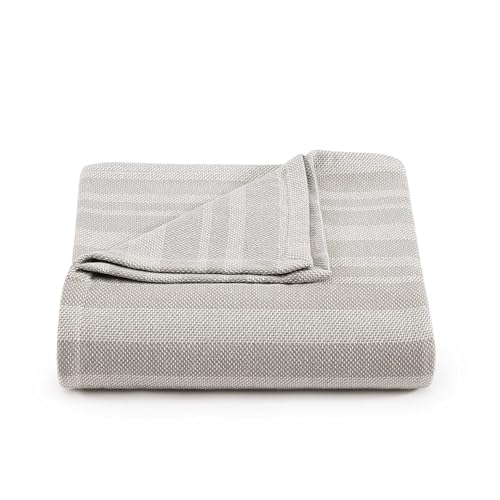 Image of Tommy Hilfiger - King Cotton Blanket, Fade Resistant Yarn-Dyed Cotton Bedding, Medium Weight Soft Blanket, Ideal for Layering, Oeko-TEX Certified (Harbor Stripe Grey)
