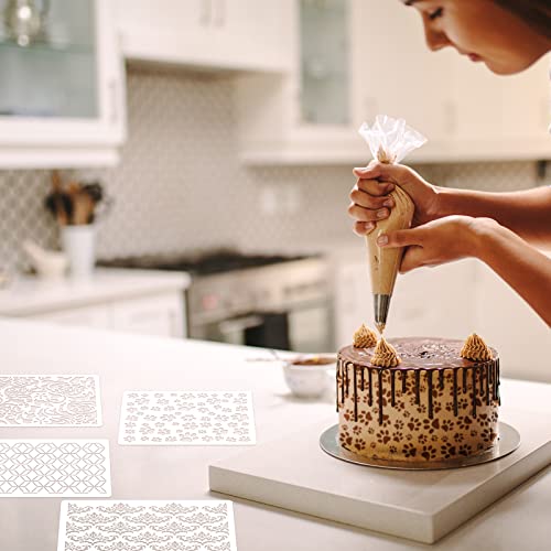 16 Pieces Cake Decoration Stencils Templates Floral Wedding Cake Molds Cookie Fondant Dessert Decorating Supplies Spray Flower Edge Molding Baking Mesh Tool Cake Decoration (Cute Style)