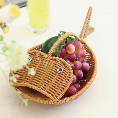 Cesta de almacenamiento forma de pez tejida para frutas y oficina 4