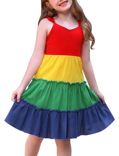 FYMNSI Toddler Little Girls Rainbow Twirly Skater Dress Baby Kids Back to School Dress Summer Casual Tea Party Beach Sundress