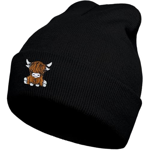 gswirmchsq Beanie-Mütze mit schottischem Hochlandkuh, schwarz, niedliche...