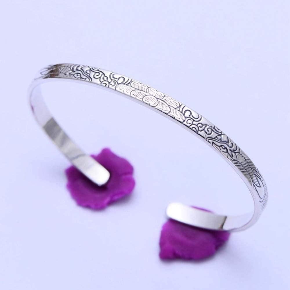Bracciale Personalizzato, Gioielli da Donna in Stile retrò Cinese in Argento Sterling 925 con Incisione a Fiori Bracciale a Polsino Aperto