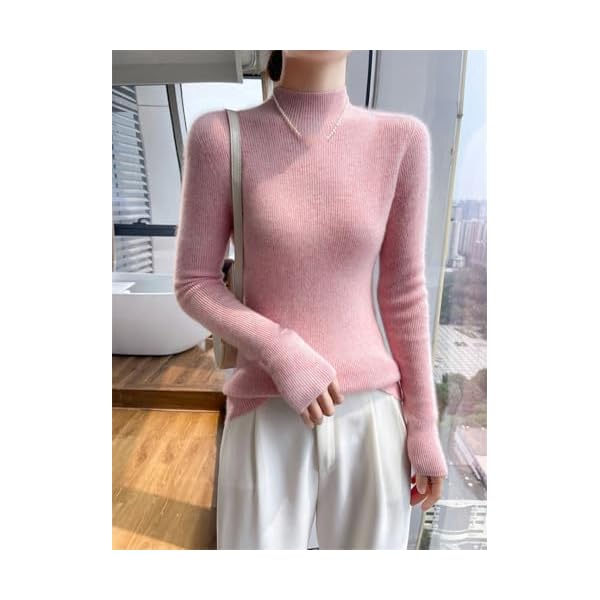 Women's Cashmere Slim Sweater Half High Collar Pullovers Winter Basic Cashmere Warm Clothing Tops - Image 4