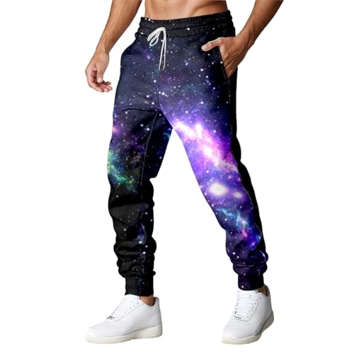 Generico Pantalones de jogging para hombre Pantalones deportivos largos de algodón Y2K Pantalones Hip-Hop de calle Jogger Impresión del Universo Estelar Pantalones Harem con Lentejuelas Carnival