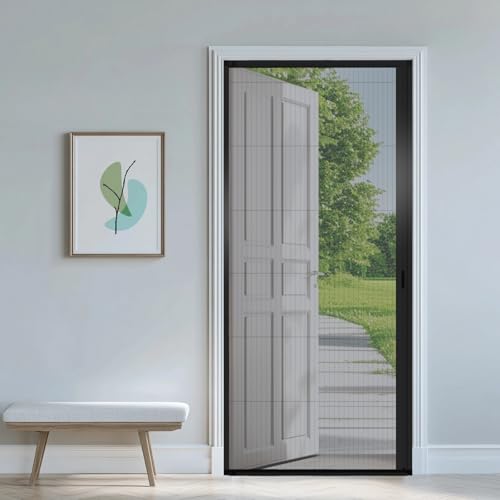 MaKefeile No-Drilling Sliding Screen Doors with Track Retractable Screen Door Retractable Screen Windows French Screens Door Front Patio Doors Custom SizeBlack Frame