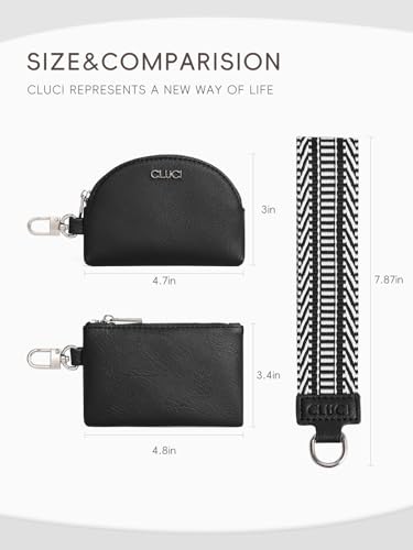 Image of CLUCI Keychain Wallet for Women PU Leather Coin Purse Detachable Dual Pouch Wristlet Wallet Zipper Pocket Black
