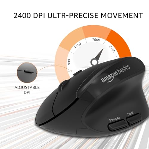 Image of amazon basics Pro Series 2.4G Wireless Ergonomic Mouse for PC, Mac, Laptop | 4 Adjustable DPI Settings Up to 2400 | Shortcut Buttons (Black)