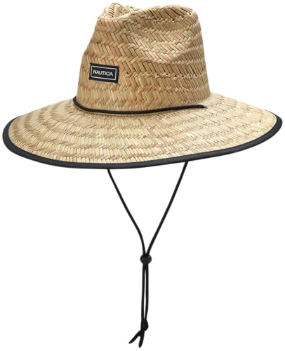 Nautica Men's Straw Lifeguard Hat - Lightweight Wide Brim Outdoor Beach Sun Hats for Men with...