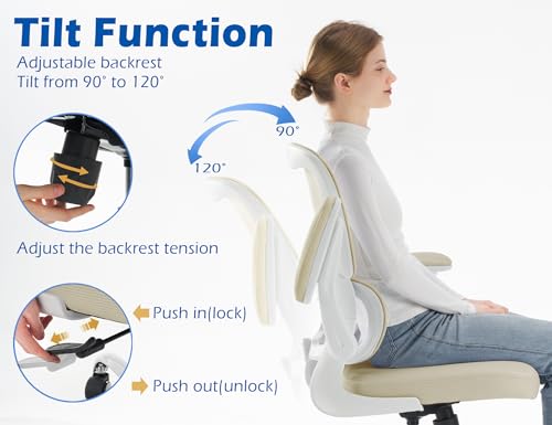 Image of TRALT Ergonomic Office Chair - Desk Chair with Adjustable Lumbar Support Computer Chair - Mesh Comfy Chair with Flip-up Armrests - Gaming Chairs for Adults Home Office (Leather, Beige)