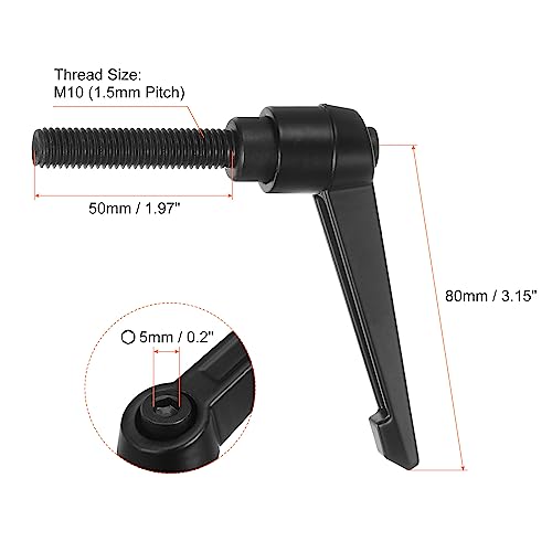 Image of HARFINGTON 6pcs Adjustable Clamping Lever Handles M10 x 50mm Male Thread Bolt Knobs Rotating Screw Locking Quick Release Ratchet Push Button Handle, Black
