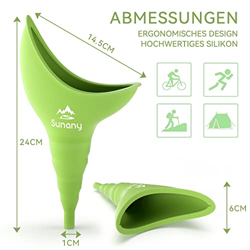 Sunany Urinal für Damen, weiblich, Trichter aus Silikon, tragbar für PIPI im Stehen, wiederverwendbar, weibliche Toilette, für draußen, Aktivitäten, Camping, Reisen (grün)