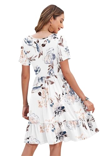 Image of AUSELILY Womens Summer Dresses 2025 Casual Short Sleeve Dress Square Neck A-Line Ruffle Sundress with Pockets