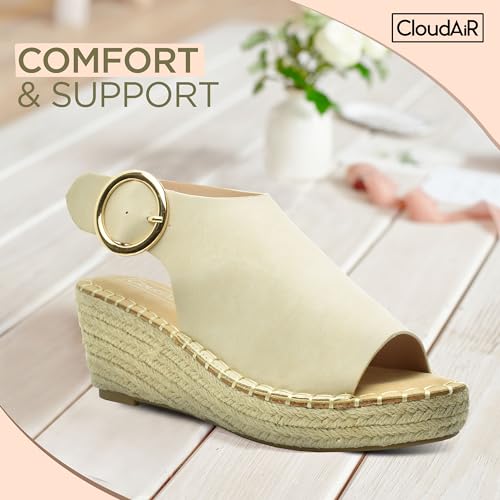 Image of CLOUDAIR Selina Women's Espadrille Wedge Sandals - Comfortable and Stylish Platform Slip On Sandals with Buckle Closure, Comfy Wedge Heels for Women, Fashion Summer Sandals