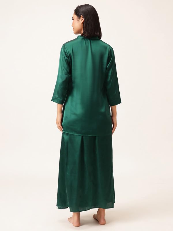Image of Clovia Women's Chic Basic Satin Long Button Down Top with Dhoti Style Skirt