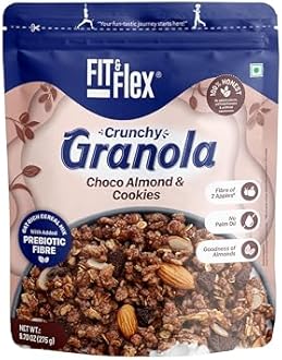 Fit & Flex Baked Crunchy Granola,Chocolate Almond & Cookies,Oat Rich Cereal with High Protein & Fibre,Ready to Eat Healthy Granola for Breakfast & snacks-Chocolate Snacks-275 GM