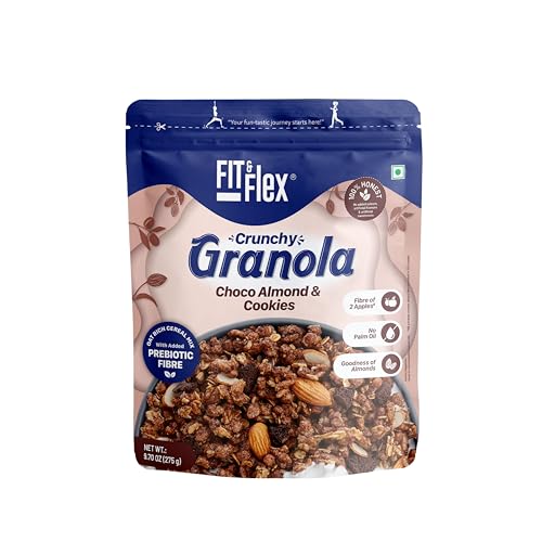Fit & Flex Baked Crunchy Granola,Chocolate Almond & Cookies,Oat Rich Cereal with High Protein & Fibre,Ready to Eat Healthy Granola for Breakfast & snacks-Chocolate Snacks-275 GM