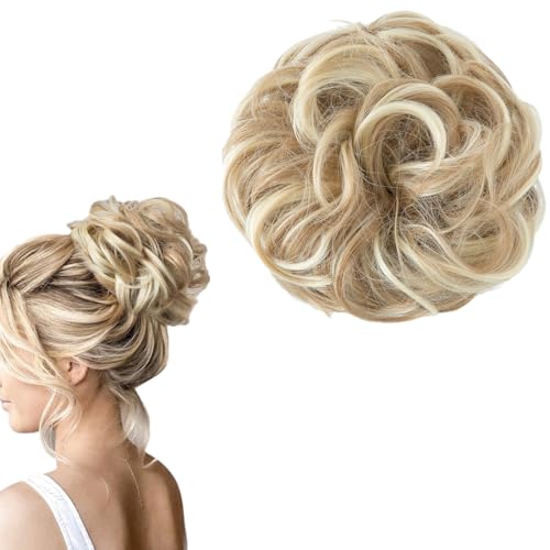 QOMJUFA Chignon Postiche Cheveux Grande Postiches, Bouclés Ondulés Extensions Chouchou, Postiche Cheveux Naturel, Faux Chignon effet decoiffe Elastique pour Femme