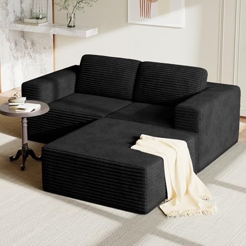 Vesgantti 202 cm Modulares Ecksofa L-Form, 2-Sitzer Cord Sofa mit Federkern, Extra Tiefe Sitzfläche, Komfortables Polstersofa mit Ottomane, Ohne Montage, Rutschfester Boden, Schwarz Vesgantti 202 cm Modulares Ecksofa L-Form, 2-Sitzer Cord Sofa mit Federkern, Extra Tiefe Sitzfläche, Komfortables Polstersofa mit Ottomane, Ohne Montage, Rutschfester Boden, Schwarz