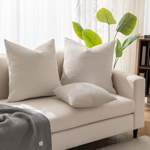 Image of 100% Cotton Throw Pillow Covers 24x24 Set of 2 Soft Breathable Euro Shams Square Cushion Case for All Seasons Decorative Pillowcase for Sofa Couch Bedroom,Khaki