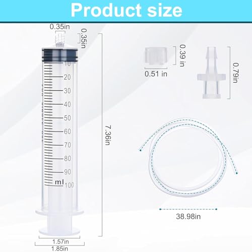 2 Stück 100ml Spritze mit Schlauch, Luer Lock PlastikSpritze Ohne Nadel, Wiederverwendba Große Kapazität Spritze für Wissenschaftlich Labore, Tier, Measuring Liquids und Feine Dosierungen