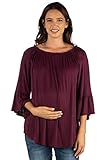 24seven Comfort Apparel Bell Sleeve Loose Fit Maternity Tunic Top Plum