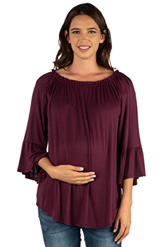 24seven Comfort Apparel Bell Sleeve Loose Fit Maternity Tunic Top Plum