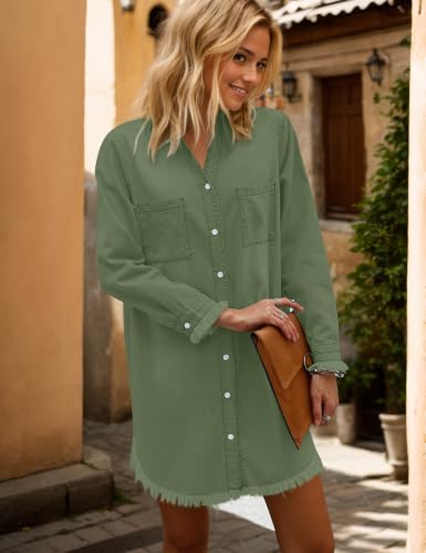 Image of Zilcremo Women Denim Dress Long Sleeve Button Down Jean Shirt