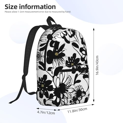 Sac à dos d'école léger EdWal noir à fleurs blanches et noires