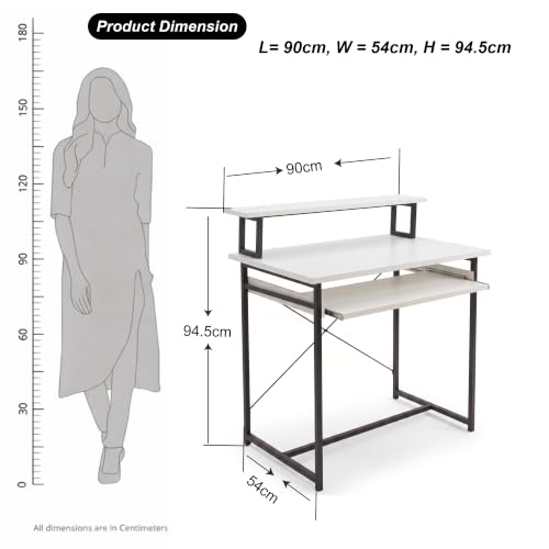 Image of Callas ST-25 DeskMate Pro Engineered Wood Study Desk | 90x54x94.5 cm | Sliding Keyboard Tray, Monitor Riser Shelf | Metal Frame | Home Office, Gaming & Kids Room (White, ST-25) - 1 Year Warranty