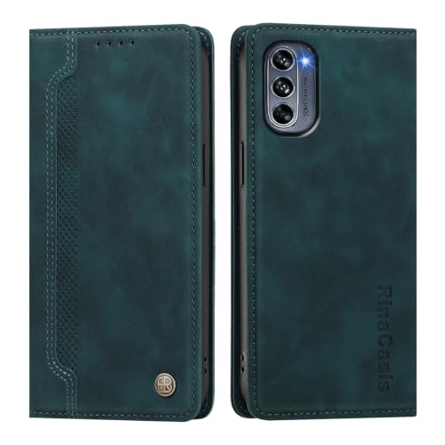 rongki Leather Case for Motorola Moto G62 5G, PU Leather Magnetic Folio Flip Wallet Case with Card Holder Kickstand Shockproof Protective Phone Cover for Motorola Moto G62 5G, DarkGreen