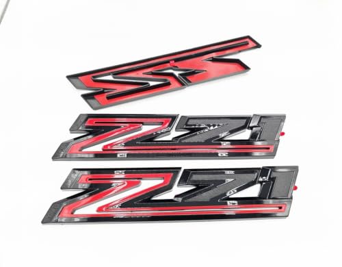 Image of 2X Large Size Z71 RH LH Side Fender Emblem Nameplate Badge Decal Replacement for 2019-2021 Chevy Silverado (Overlay Gloss Black Red)