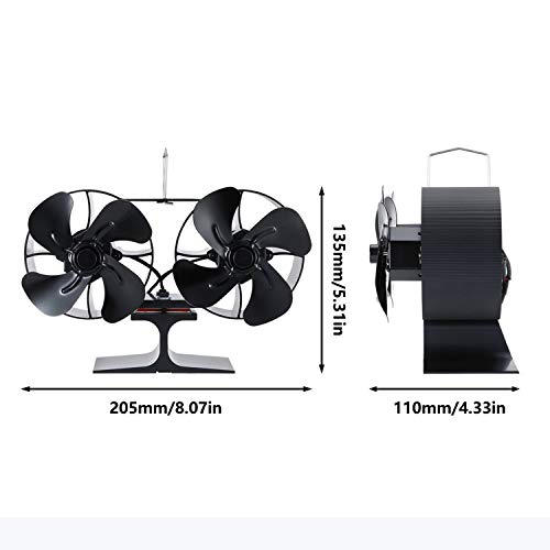 image for Lasamot 8-Blade Dual Head Heat Powered Wood Stove Fan Mini Fireplace F