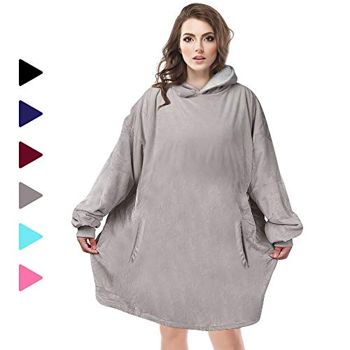 AmyHomie Blanket Sweatshirt, Oversized Sherpa Hooded Sweatshirt,Wearable Hoodie Blanket with Pocket for Adults