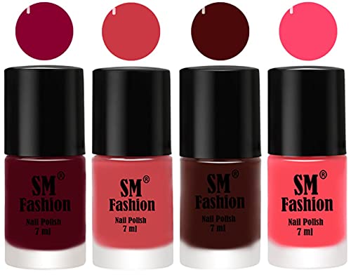 Image of Nail Polish Combo Set (Pack of 4) Quick Dry Gel Finish Nail Paint | Boysenberry,Punch Pink,Wine,Pink | 7 ml Each