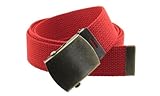 Canvas Web Belt Military Style with Antique Brass Buckle and Tip 50' Long (Red)
