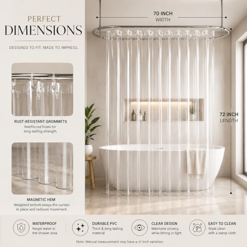 Weava HOME Clear PEVA Shower Curtain 70 x 72 Inch Pack of 2 - Image 4