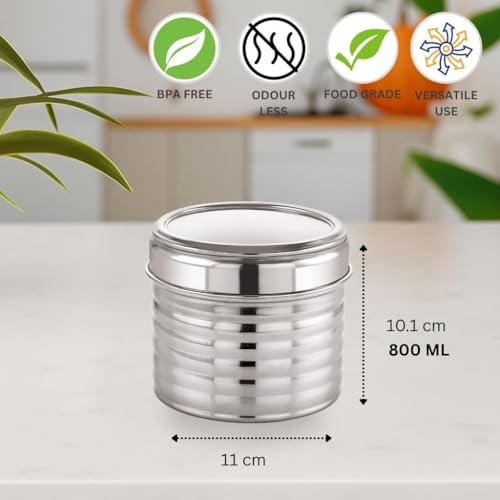 Image of Sizzle Roxy Stainless Steel Container Set with See Through Lid, Multipurpose Kitchen Storage Dabba for Sugar, Snacks, Dry Fruits, Namkeen | Leak-Proof Food Storage Organizer |800ML - 2 pcs