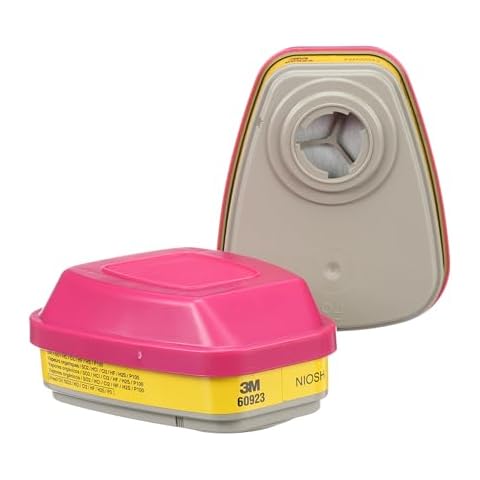 3M P100 Respirator Cartridge/Filter 60923, 1 Pair, NIOSH Approved, Helps Protect Against Organic Vapors, Acid Gases, and Particulates, Magenta/Yellow Cover