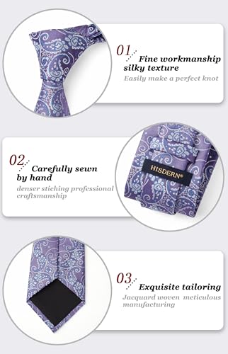 Image of HISDERN Ties for Men Paisley Tie and Pocket Square Woven Classic Floral Mens Ties Handkerchief Set Wedding Party Necktie