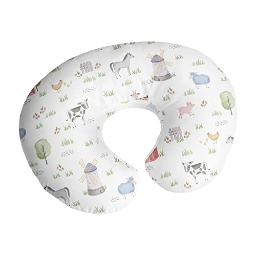Image of Sweet Jojo Designs Farm Animals Nursing Pillow Cover Breastfeeding Pillowcase Newborn Infant Bottle Breast Feeding Pillow NOT Included Watercolor Farmhouse Barn Horse Cow Gender Neutral