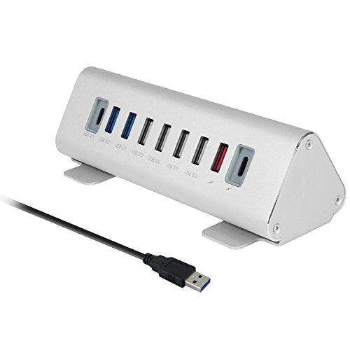 Macally Ultimate 9-Port Powered USB Hub & Charging Station | Universal High-Speed Data Transfer & Quick Charging Multiport USB Hub Charger | Smart IC Charging Technology & Aluminum Triangle Design
