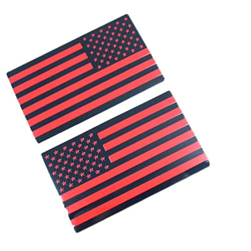 Image of 2 PCS Flag Badges 3D Embossed Stars Zinc Alloy Chrome Regular Orientation and Reverse Orientation,Patriotic Flag,for All Car, Truck or SUV(Black Red)