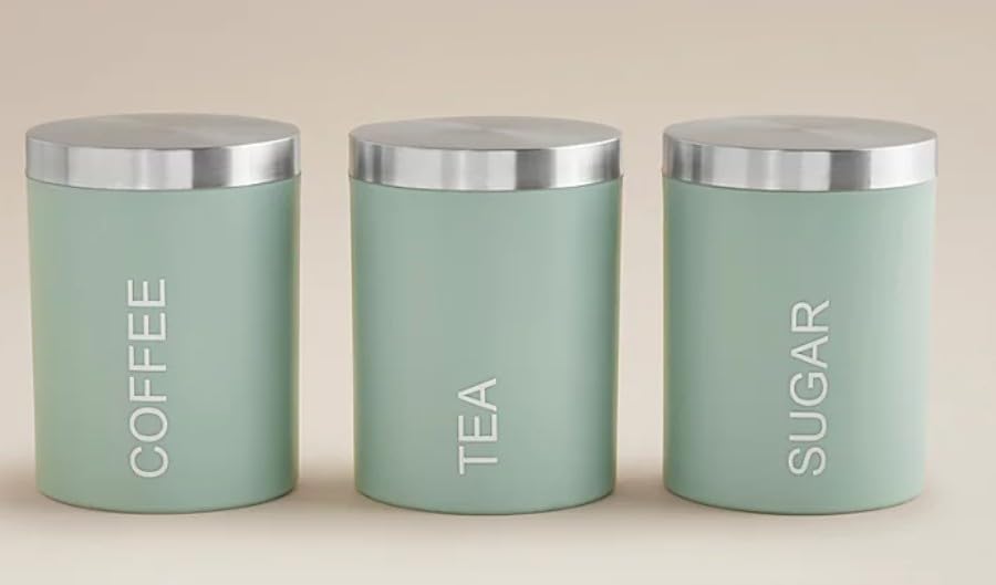 RA-HOMESTORE® New 3 Piece Canisters, Food Safe Materials with Airtight Lids, Ideal for Storing Dry Goods like Flour, Sugar, Tea, Or Coffee, Easy to Clean and Maintain - Green.