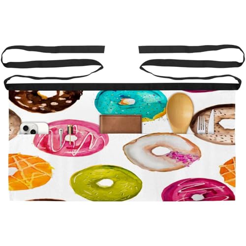 Tabliers courts de chef par 3 avec 3 poches pour cuisine et bistrot motif macaron