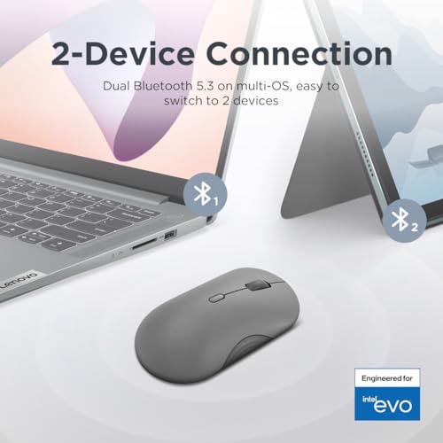Image of Lenovo 350 Wireless Bluetooth Mouse, Silent Click, 3 Level DPI (1000, 1600, 2400), 36 Month Battery Life, 2 Device Pairing, Luna Grey