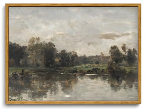 Image of KISSFOX Framed Vintage Landscape Wall Art Natural Scenery Canvas Prints Colorful Painting Artwork Rustic Farmhouse Pictures Decor Living Room Office Bedroom Bathroom Kitchen