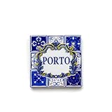 Portuguese Traditional Blue and Yellow Decorative Ceramic Tile, Porto Design, White Background, 6.6 cm Square