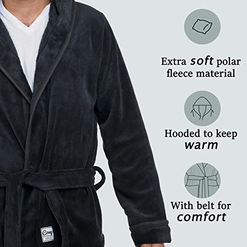 The Sweaterobe Robe with Hood - Soft Polar Fleece, Comfy Short Length Smoking Jacket3