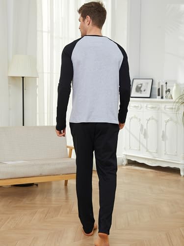 Mens Pajamas Set Cotton Pjs for Men Sleepwear Long Sleeve & Pajama Pants Soft 2 Piece Sets with Pockets3